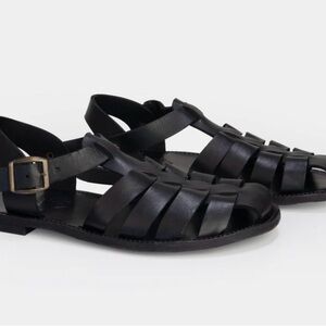 Gardenheir Black Calfskin Leather Fisherman Sandals